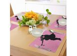 Abakuhaus Tovagliette Per Festa Di Fidanzamento, Silhouette Di Coppie Danzanti Abbracciate Su Sfondo Rosa Da Sogno, Decorazioni Da Tavola In Tessuto Resistente Al Lavaggio Per Sala Da Pranzo E Cucina, Nero E Rosa