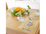Abakuhaus Tovagliette KüSs Mich, Citazione Retrò Su Una Striscia Vorticosa Con Cuori Su Sfondo Mezzitoni, Tiscjdeco In Tessuto Resistente Al Lavaggio Per La Sala Da Pranzo E La Cucina, Giallo Chiaro Arancione Grigio
