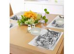 Abakuhaus Tovagliette Per Bambini, Alice Nel Paese Delle Meraviglie Con Dodo Avventure Animali Big Bird Schizzo A Tema Per Bambini, Tiscjdeco In Tessuto Resistente Ai Colori Per La Sala Da Pranzo E La Cucina, Bianco E Nero