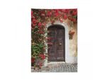Arazzo Marocchino Abakuhaus, Vecchia Porta Con Fiori In Morbido Tessuto Microfibra Colori Chiari Che Non Sbiadiscono Lavabile, 110 X 150 Cm, Multicolore