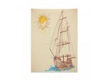 Arazzo Nautico Abakuhaus, Barca Nel Mare Ventoso Sun In Morbido Tessuto Microfibra Colori Chiari Che Non Sbiadiscono Lavabile, 110 X 150 Cm, Marrone Crema