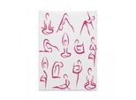 Arazzo Abakuhaus Yoga, Doodle Esercizi Femminili In Morbido Tessuto Microfibra Colori Chiari Che Non Sbiadiscono Lavabile, 110 X 150 Cm, Bianco Rosa