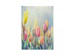 Arazzo Pastello Abakuhaus, Parco Con Aiuola Di Tulipani In Morbido Tessuto Microfibra, Colori Chiari Che Non Sbiadiscono, Lavabile, 110 X 150 Cm, Multicolore