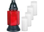 Lume Da Tomba In Vetro Di Circa 24 Cm (Rosso), Incluse 5 Candele Di Ricarica