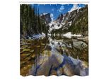 Abakuhaus Tenda Da Doccia Paesaggistica, Dream Mirroring Lake Am Berg Park In West America River Snow Stampa, Tessuto Set Decorativo Per Bagno Con Ganci, 175X220 Cm, Verde Marrone Blu