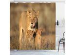 Abakuhaus Tenda Da Doccia Safari, Safari Lions Wilderness, Stampa Digitale Su Tessuto, Incl. 12 Ganci, Resistente Al Lavaggio, Impermeabile, Resistente Ai Batteri, 175 X 180 Cm, Color Crema