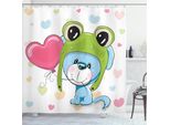 Abakuhaus Tenda Da Doccia Con Caricatura, Cucciolo Di Cane Con Cappello A Forma Di Rana, Impermeabile, Inclusi 12 Anelli, Resistente A Batteri E Muffe, 175 X 200 Cm, Verde Blu Rosa