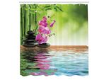Abakuhaus Tenda Da Doccia Spa, Orchidea Fiore Pietra Orientale Cultura Spiritualità Benessere Vacanza Tropicale, Tessuto Set Decorativo Per Bagno Con Ganci, 175X220 Cm, Verde Felce Fucsia