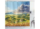 Abakuhaus Tenda Da Doccia Paesaggio, Case Vacanza Estive, Opaca, Incl. 12 Anelli, Resistente A Batteri E Muffe, 175 X 240 Cm, Verde Bianco Blu