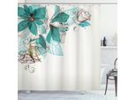 Abakuhaus Tenda Da Doccia Turchese, Boccioli Di Fiori E Foglie Festosi, Resistente A Batteri E Muffe, Incl. 12 Ganci, Lavabile, Elegante Stampa Digitale, 175 X 220 Cm, Verde Acqua Pallido