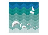Abakuhaus Tenda Da Doccia Nautica, Tema Marino Barchetta Di Carta Mare Delfini Felici Animali Marini Sottomarini, Tessuto Set Decorativo Per Bagno Con Ganci, 175X240 Cm, Verde Mare Bianco Blu