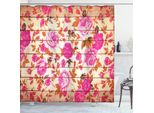 Abakuhaus Tenda Da Doccia Vintage, Rose Su Sfondo Legno, Opaca, Incl. 12 Anelli, Resistente A Batteri E Muffe, 175 X 200 Cm, Arancione Rosa