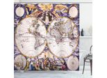 Abakuhaus Tenda Da Doccia Con Mappa Del Mondo, Cielo Soleggiato, Uccelli, Nuvole, Acqua, Opaca, Incl. 12 Anelli, Resistente A Batteri E Muffe, 175 X 240 Cm, Multicolore
