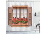 Abakuhaus Tenda Da Doccia Boho, Persiane Europee, Impermeabile, Incl. 12 Anelli, Resistente A Batteri E Muffe, 175 X 240 Cm, Marrone Bianco Rosso