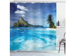 Abakuhaus Tenda Da Doccia Turchese, Mare, Montagne, Palme, Acqua, Opaca, Incl. 12 Anelli, Resistente A Batteri E Muffe, 175 X 240 Cm, Verde Turchese