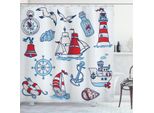 Abakuhaus Tenda Da Doccia Per Bambini, Cartoon Acqua, Acqua Opaca Incl. 12 Anelli Resistente A Batteri E Muffe, 175 X 240 Cm, Blu Rosso
