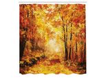 Abakuhaus Tenda Da Doccia Land, Pale Shaded Autunno Nella Foresta Pastorale Tranquillità Vita Semplice Natura Pittura Arte, Tessuto Set Decorativo Per Bagno Con Ganci, 175X240 Cm, Arancione Marrone