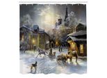 Abakuhaus Tenda Da Doccia Land, Paesaggio Invernale Una Città Western Di Notte Nel Nuovo Mondo In Stile Retrò Arte, Tessuto Set Decorativo Per Bagno Con Ganci, 175X240 Cm, Multicolore