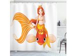 Abakuhaus Tenda Da Doccia Subacquea, Principessa Sul Pesce Rosso, Stampa Digitale Su Tessuto, Incl. 12 Ganci, Resistente Al Lavaggio, Resistente All'acqua E Ai Batteri, 175 X 180 Cm, Arancione Calendula Bianco