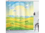 Abakuhaus Tenda Da Doccia Bianco-Marrone, Sunny Paesaggio Agricolo, Acqua Opaca Incl. 12 Anelli Lunga Durata Resistente A Batteri E Muffe, 175 X 200 Cm, Giallo Verde