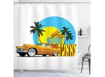 Abakuhaus Tenda Da Doccia Retrò, Auto D'epoca Nella Città Di Miami, Impermeabile, Inclusi 12 Anelli, Resistente A Batteri E Muffe, 175 X 200 Cm, Giallo, Blu, Arancione