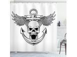 Abakuhaus Tenda Da Doccia Con Ancora, Teschi, Ancora E Aquila, Stampa Digitale Su Tessuto, Incl. 12 Ganci, Resistente Allo Scolorimento, All'acqua E Ai Batteri, 175 X 220 Cm, Grigio Bianco
