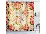 Abakuhaus Tenda Da Doccia Retrò, Motivo Floreale Psichedelico, Impermeabile, Inclusi 12 Anelli, Resistente A Batteri E Muffe, 175 X 240 Cm, Crema, Verde, Rosa