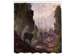 Abakuhaus Tenda Da Doccia Wald, Lupo Nella Foresta, Castello Gotico, Lago, Barca In Lontananza, Tessuto, Set Decorativo Per Bagno Con Ganci, 175X200 Cm, Verde