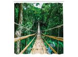 Abakuhaus Tenda Da Doccia Tropicale, Ponte Sospeso Pedonale In Bambù Sul Fiume Nella Foresta Tropicale Delle Filippine, Tessuto Set Decorativo Per Bagno Con Ganci, 175X200 Cm, Beige Verde