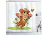 Abakuhaus Tenda Da Doccia Con Caricatura, Cub Con Farfalle, Con Set Di 12 Anelli Impermeabile Elegante Moderna Colori Resistenti E Antimuffa, 175 X 220 Cm, Arancione Crema Verde