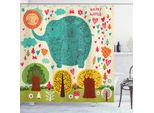 Abakuhaus Tenda Da Doccia Colorata, Elephant Trees Leaves, Impermeabile, Inclusi 12 Anelli, Resistente A Batteri E Muffe, 175 X 240 Cm, Multicolore