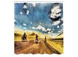 Abakuhaus Tenda Da Doccia Land, Gruppo Di Amici In Moto In Un'avventura Rurale Paesaggio Viaggi Sopra Grafica, Tessuto Set Decorativo Per Bagno Con Ganci, 175X220 Cm, Multicolore