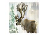 Abakuhaus Tenda Da Doccia Con Corna Di Cervo, Alce, Foresta Invernale, Natura Selvaggia, Renna, Tema Natalizio, Stile Acquerello, Tessuto, Set Decorativo Per Bagno Con Ganci, 175X200 Cm, Beige E Verde