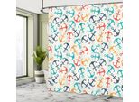 Abakuhaus Tenda Da Doccia Con Ancore, Forma Ad Ancora In Linea Tropicale, Nave Da Crociera, Traffico, Mosca Ripetuta, Tessuto, Set Decorativo Per Bagno Con Ganci, 175X200 Cm, Multicolore Beige