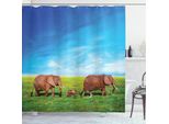 Abakuhaus Tenda Da Doccia Elefante, Famiglia Di Elefanti Africa, Stampa Personalizzata Incl. 12 Ganci Colori Resistenti Decorativa Con Colori Chiari, 175 X 180 Cm, Verde-Marrone Blu