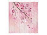 Abakuhaus Tenda Da Doccia Naturale, Illustrazione Di Rami Primaverili Con Fiori E Raggi Di Sole Su Sfondo Sfocato, Tessuto Set Decorativo Per Bagno Con Ganci, 175X240 Cm, Rosa Fucsia