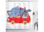 Abakuhaus Tenda Da Doccia Elefante, Funny Animal In Auto, Impermeabile, Incl. 12 Anelli, Resistente A Batteri E Muffe, 175 X 240 Cm, Bianco, Blu, Rosso