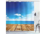 Abakuhaus Tenda Da Doccia Nautica, Seascape Nuvoloso Spiaggia, Acqua Opaca Incl. 12 Anelli Lunga Durata Resistente A Batteri E Muffe, 175 X 200 Cm, Marrone Bianco Blu