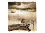 Abakuhaus Tenda Da Doccia Safari, Leopardo, Cielo Nuvoloso Drammatico Africa Safari Wild Cats Nature Immagine, Tessuto Set Decorativo Per Bagno Con Ganci, 175X240 Cm, Beige E Marrone