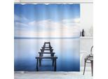 Abakuhaus Tenda Da Doccia Paesaggio, Old Jetty Blue Sky, Resistente A Sapone, Batteri, Muffa E Acqua, Incl. 12 Ganci E Colori Resistenti, 175 X 180 Cm, Blu-Bianco-Marrone