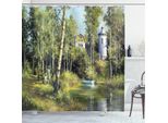 Abakuhaus Tenda Da Doccia Naturale, Casa Nel Bosco, Opaca, Incl. 12 Anelli, Resistente A Batteri E Muffe, 175 X 240 Cm, Verde