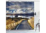 Abakuhaus Tenda Da Doccia Paesaggio, Fiume Montagna Innevata, Acqua Opaca Incl. 12 Anelli Resistente A Batteri E Muffe, 175 X 200 Cm, Bianco Blu Giallo