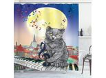 Abakuhaus Tenda Da Doccia Urbana, Note Musicali Gatto, Opaca All'acqua, Incl. 12 Anelli, Resistente A Batteri E Muffe, 175 X 200 Cm, Multicolore