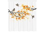 Abakuhaus Tenda Da Doccia Fallen, Con Motivo Foglie Autunnali E Uccelli, Stampa Stagionale Estiva, Set Decorativo Per Bagno In Tessuto Con Ganci, 175X220 Cm, Giallo Crema