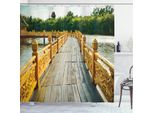 Abakuhaus Tenda Da Doccia Paesaggio, Ponte Di Legno Viaggi, In Tessuto Incl. 12 Ganci Stampa Digitale Colori Resistenti Lunga Durata Resistente Ai Batteri, 175 X 220 Cm, Verde Senape