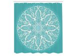 Abakuhaus Tenda Da Doccia Turchese, Motivo A Rami Curvi Circolari, Cerchio Infinito, Design Floreale Simmetrico, Set Decorativo Per Bagno In Tessuto Con Ganci, 175X220 Cm, Bianco