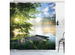 Abakuhaus Tenda Da Doccia Naturale, Molo Di Pesca Sul Fiume, Impermeabile Con 12 Anelli, Resistente Ai Batteri E Alla Muffa, 175 X 200 Cm, Verde Bianco Blu