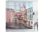 Abakuhaus Tenda Da Doccia Paesaggio, Effetto Acquerello Città, Con Set Di 12 Anelli Impermeabile Elegante Moderna Colori Resistenti E Antimuffa, 175 X 220 Cm, Multi