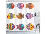Abakuhaus Tenda Da Doccia Divertente, Famiglia Di Pesci Folcloristici, Opaca, Incl. 12 Anelli, Resistente A Batteri E Muffe, 175 X 200 Cm, Multicolore