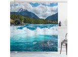 Abakuhaus Tenda Da Doccia Paesaggio, Fiume Nuvoloso Montagna, Acqua Opaca Incl. 12 Anelli Resistente A Batteri E Muffe, 175 X 240 Cm, Verde Bianco Grigio